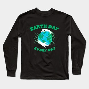 Happy Earth Day Smile Face Cute Cool Hug Planet Anniversary Long Sleeve T-Shirt